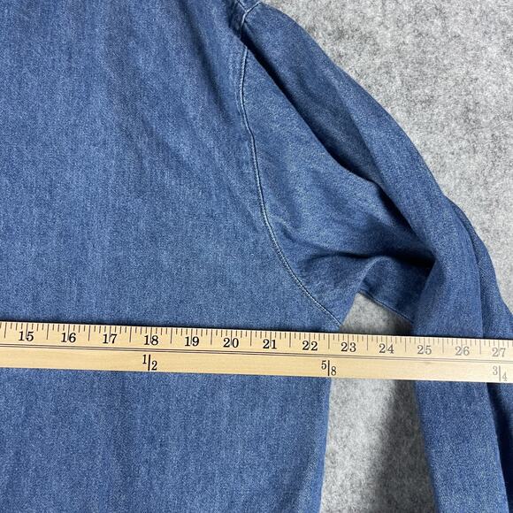 Vintage 90s Eagles Eye Top Womens XL Blue Denim Button Up Hong Kong Cotton90s - Picture 6 of 11